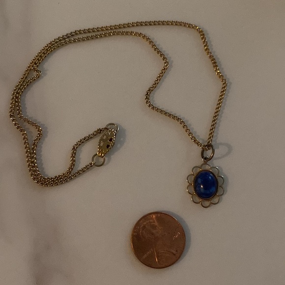 Victorian style gold tone and blue stone necklace - Picture 2 of 5